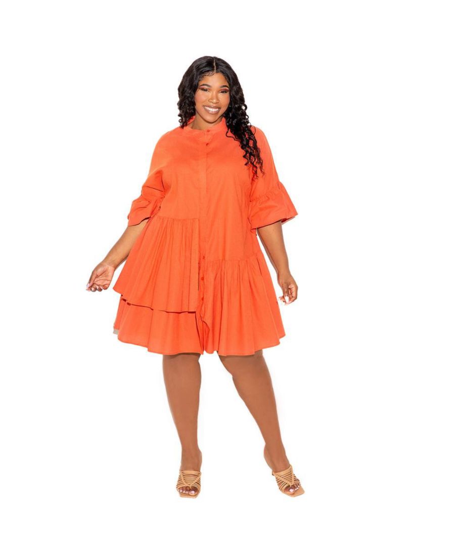 

Мини-платье из льна большого размера с оборками Buxom Couture, Apricot