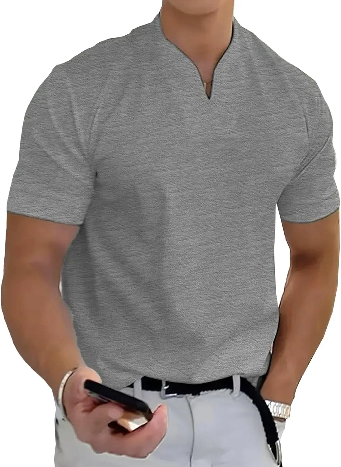 

Футболка мужская S с V-образным вырезом, эластичная, хлопковая, однотонная Zylphorix