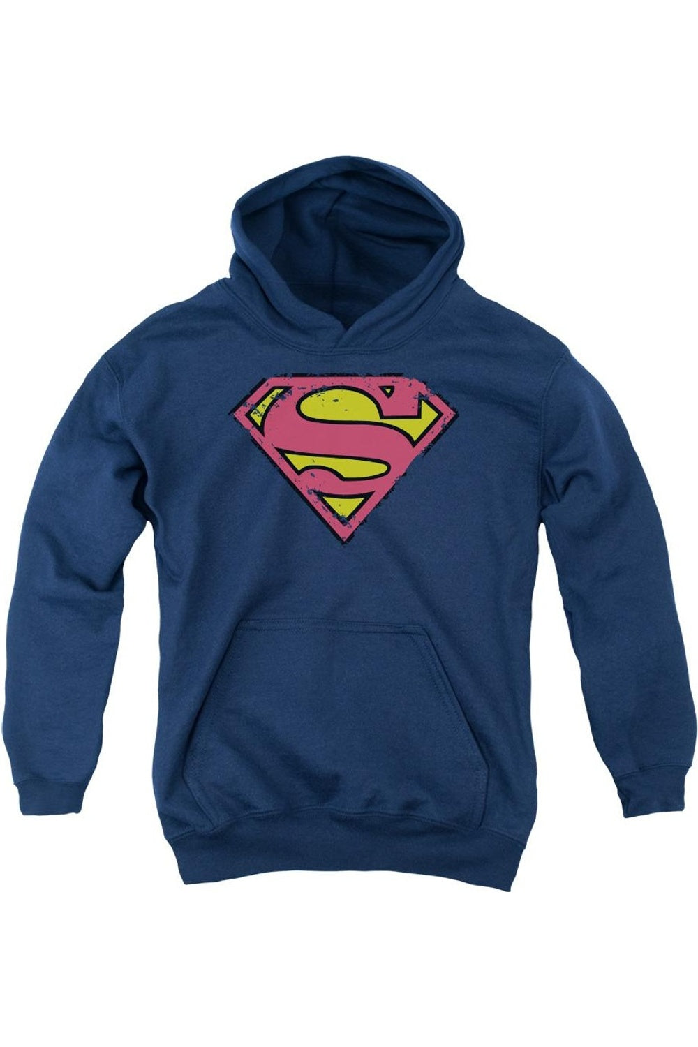 

Молодежная худи Superman с эффектом поношенности и принтом щита Gildan, темно-синий