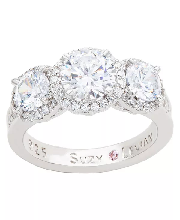

Кольцо Suzy Levian из стерлингового серебра с тремя белыми кубическими цирконами и центральным камнем в форме ореола Suzy Levian New York, silver