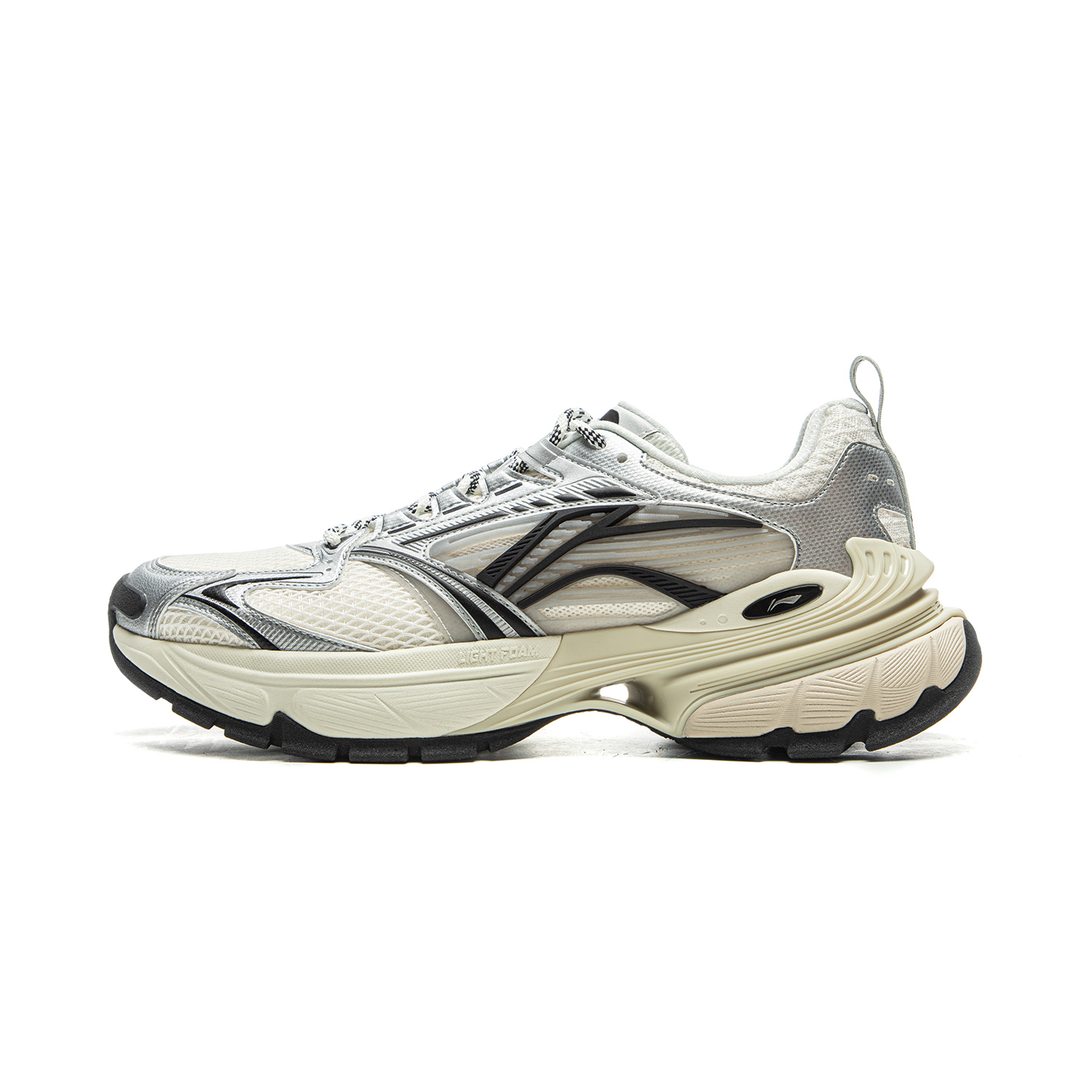 

LINING Мужские повседневные кроссовки low top белые серебристые с амортизацией, устойчивостью к истиранию и дышащие