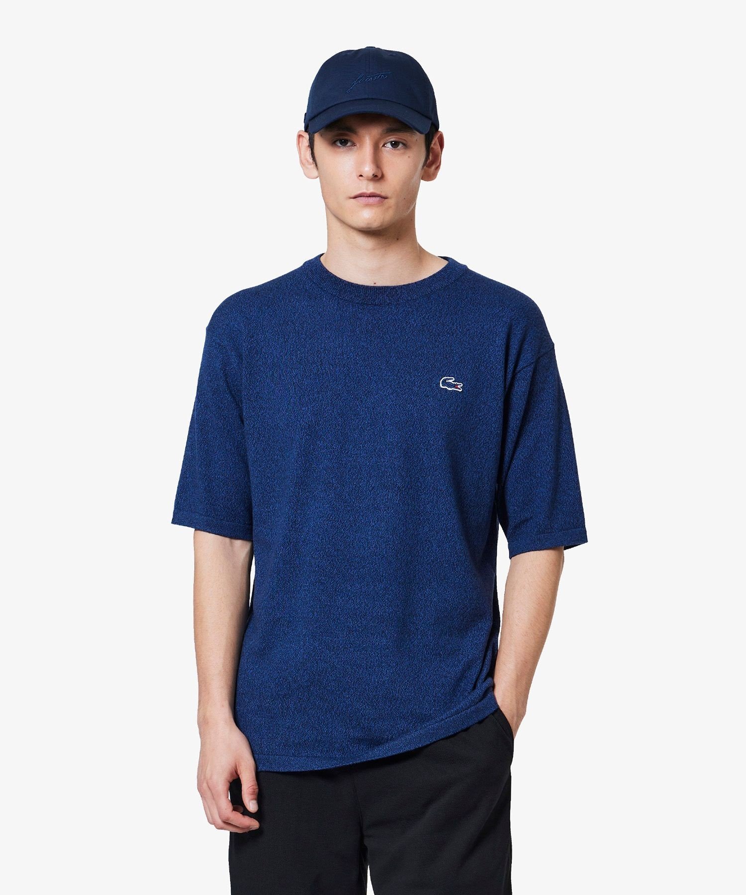 Трикотажная футболка из смешанного меланжевого трикотажа в трех цветах LACOSTE, Indigo Blue