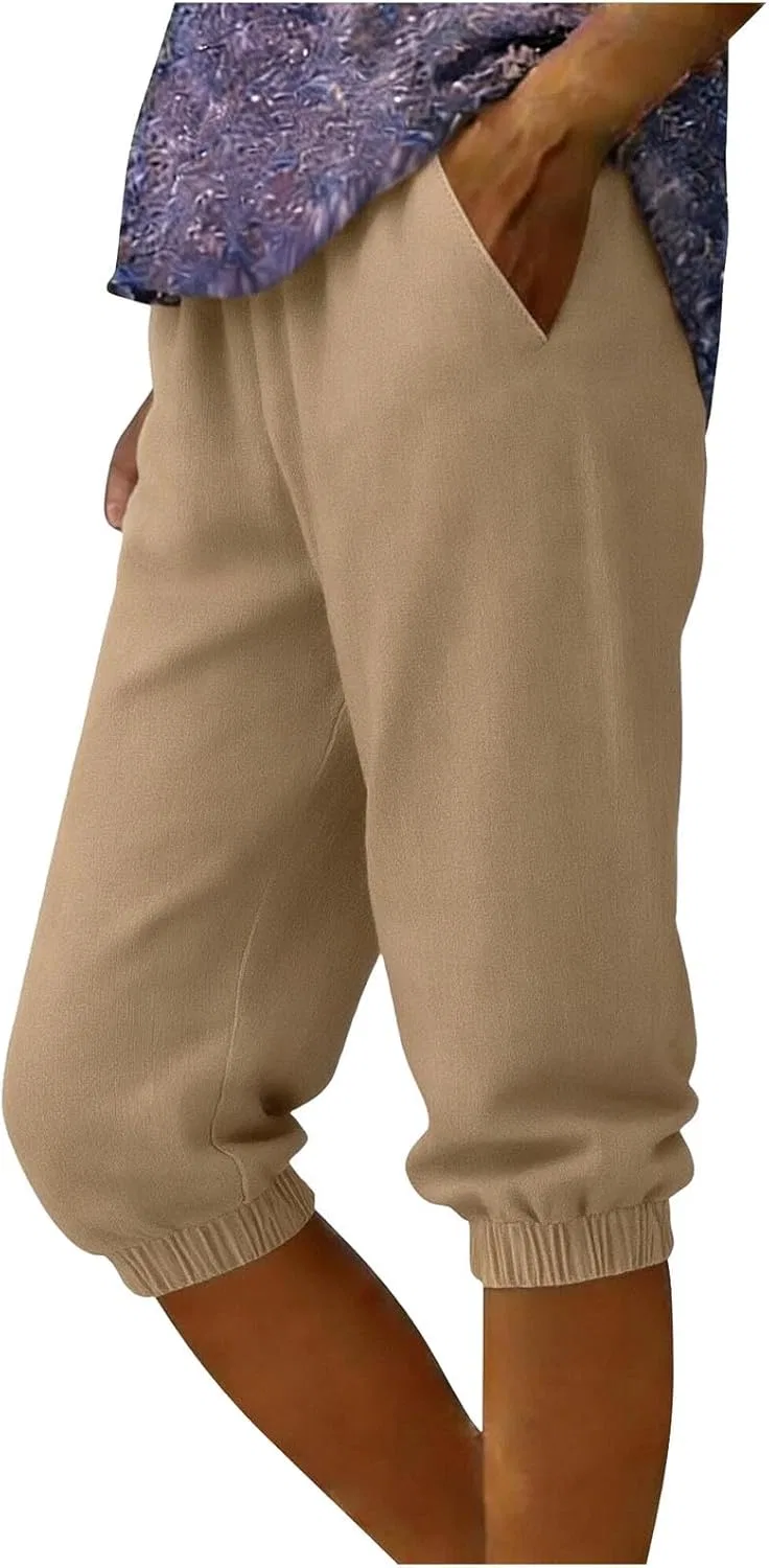 Джинсы капри с эластичным поясом, Khaki