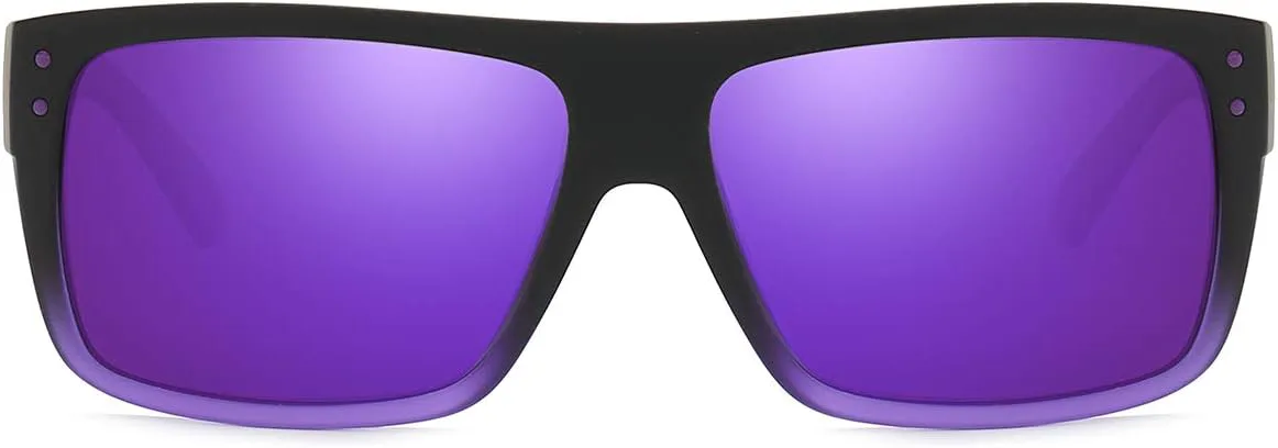 

Солнцезащитные очки DUBERY унисекс с широкой оправой, поляризацией, защитой от УФ-излучения, ретро-форма, прямоугольные, модель D912, Black&purple/Purple