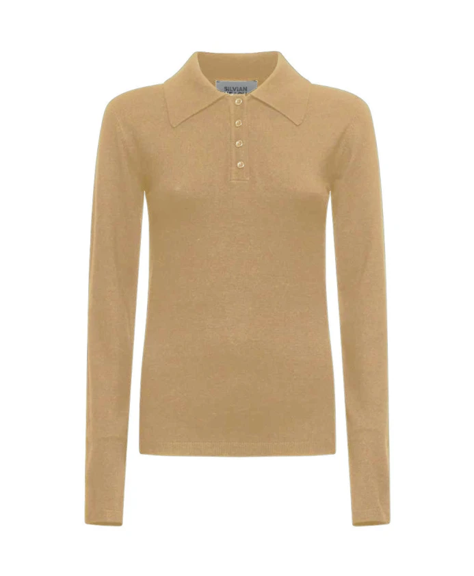 

Вязаный топ с воротником и пуговицами. Silvian Heach, бежевый