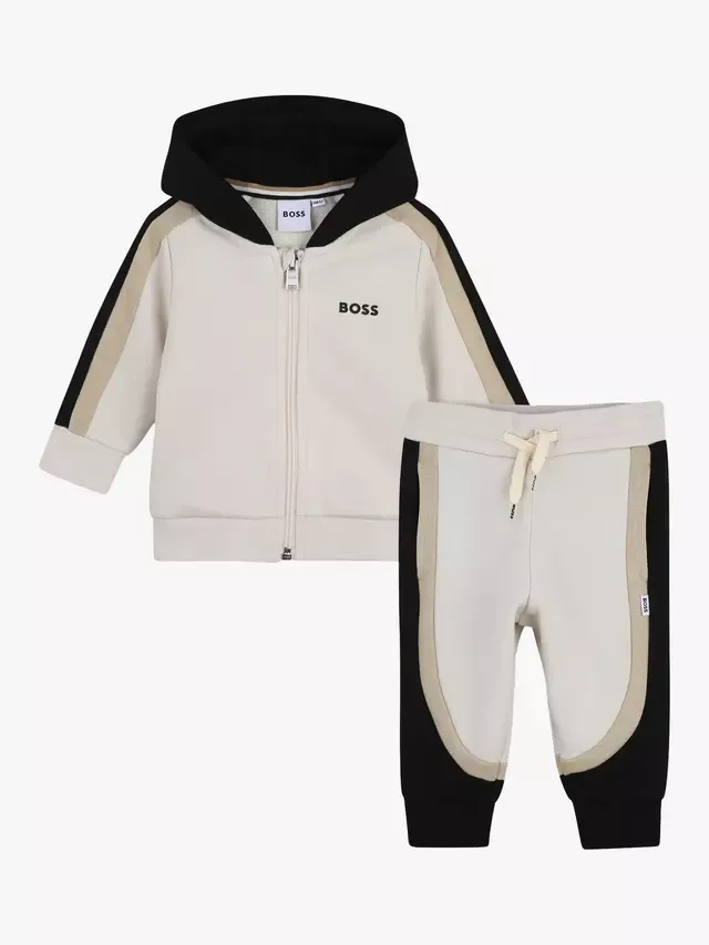 Детский комплект из худи и спортивных штанов из смесовой хлопковой ткани HUGO BOSS, Sand