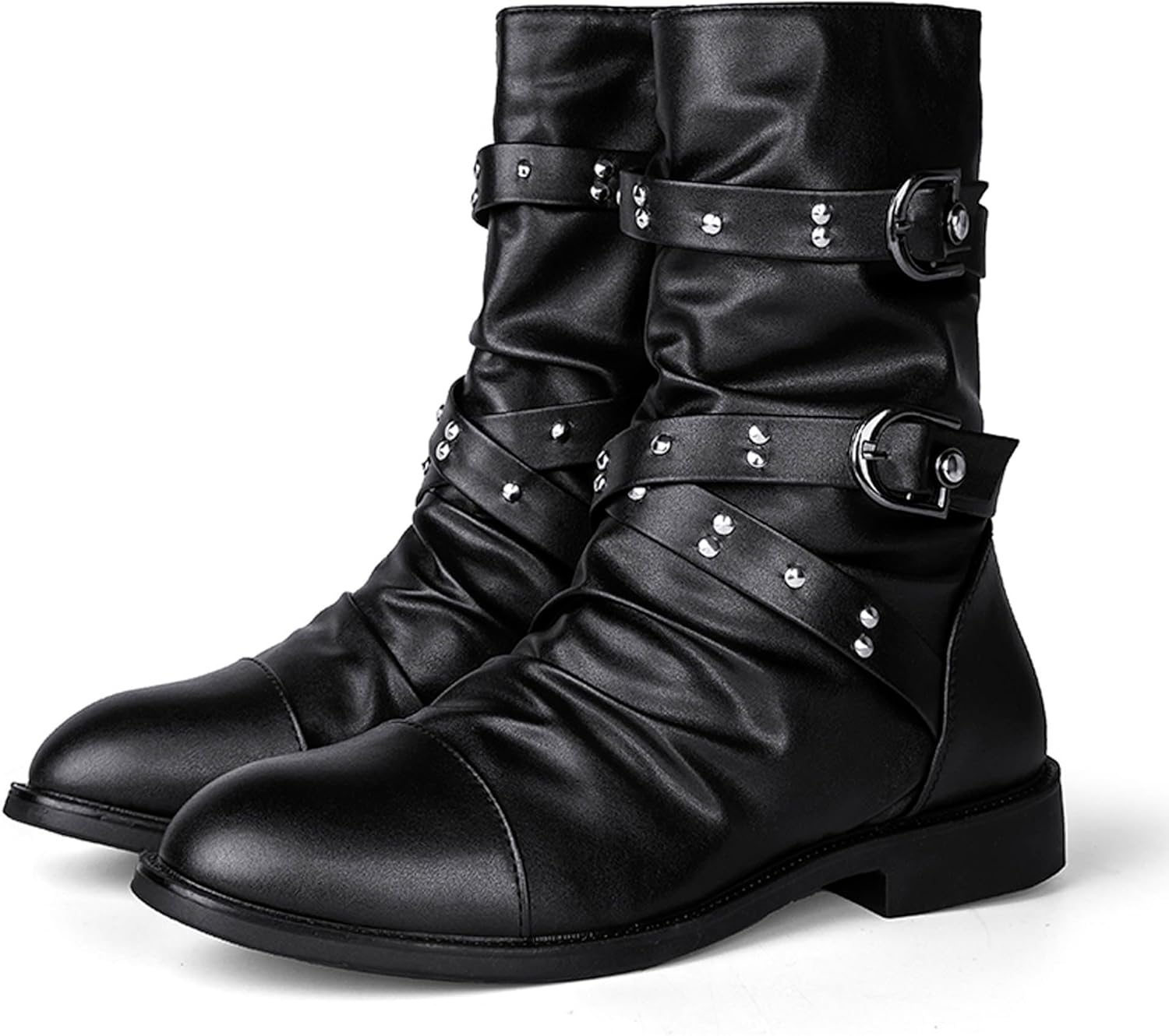 

Мужские кожаные средние ботинки WURMIUHD военные тактические боевые мотоциклетные с пряжкой, водонепроницаемые, металлические военные мотоциклетные ботинки в стиле панк-рок, черный
