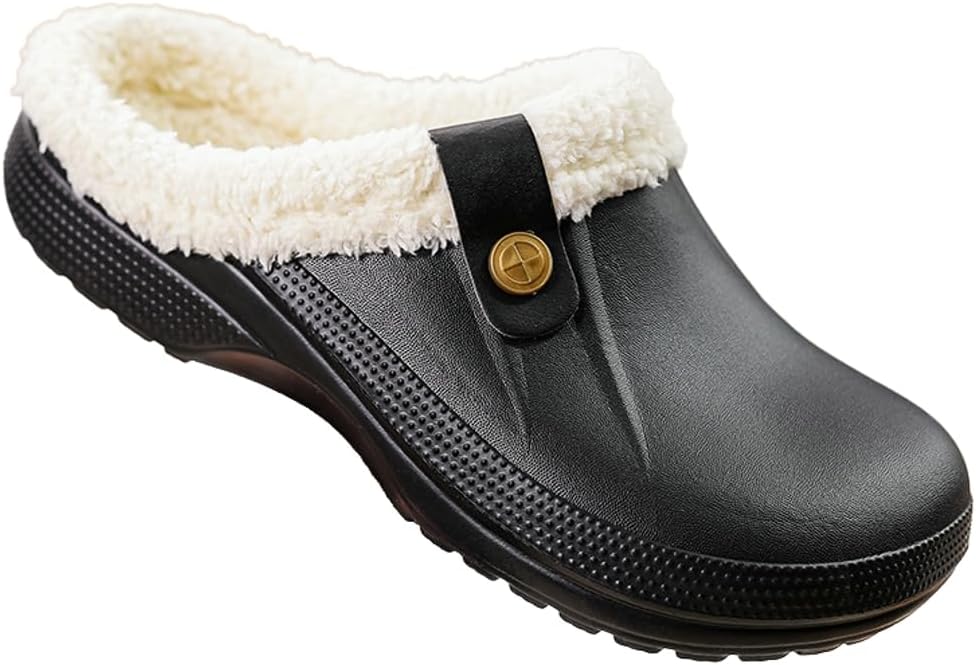 

Женские и мужские сабо с флисовой подкладкой, зимние теплые пушистые домашние тапочки, водонепроницаемые, противоскользящие, для сада, для дома и улицы Pocadri, белый/черный