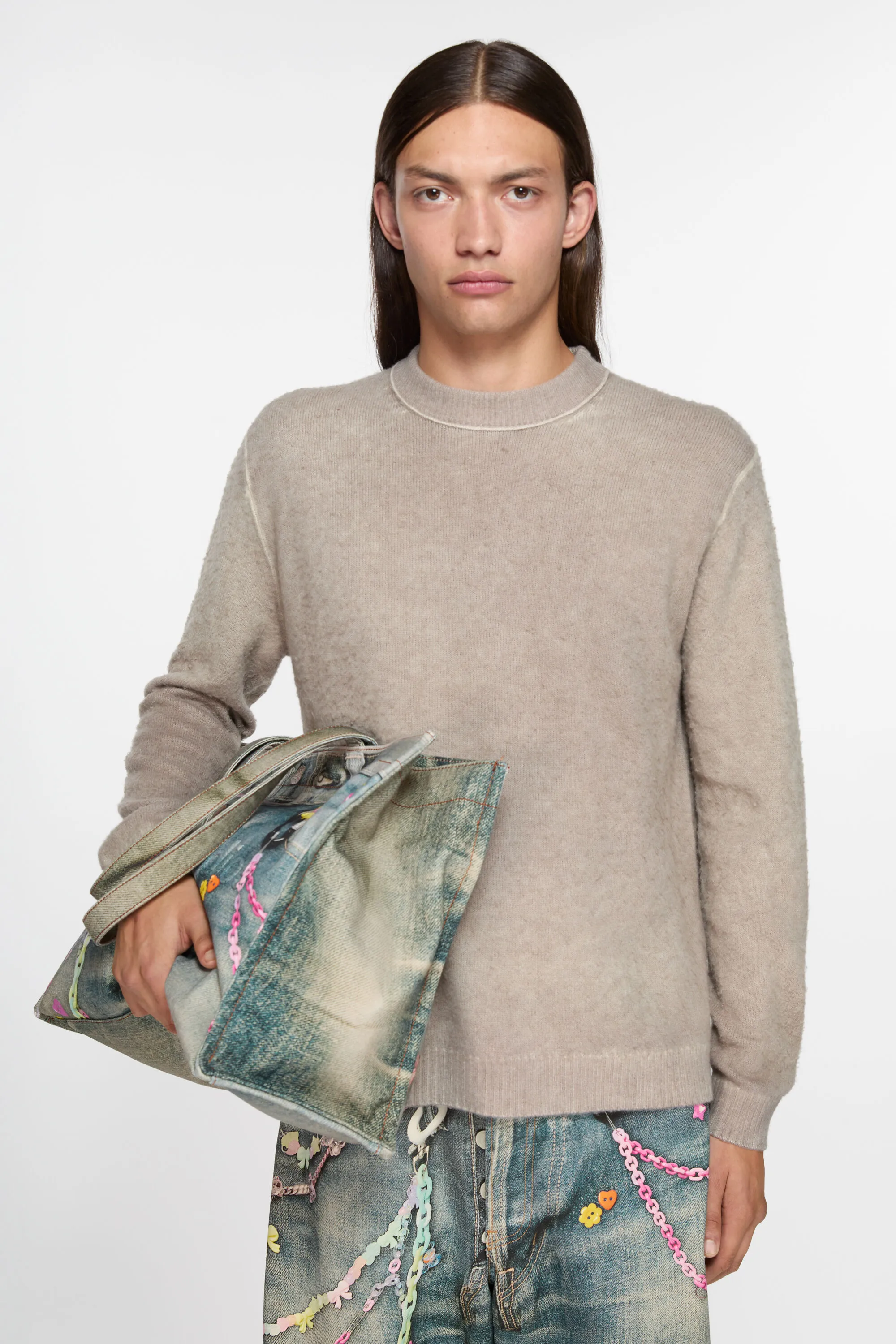 

Джемпер с круглым вырезом с принтом Acne Studios, бежевый