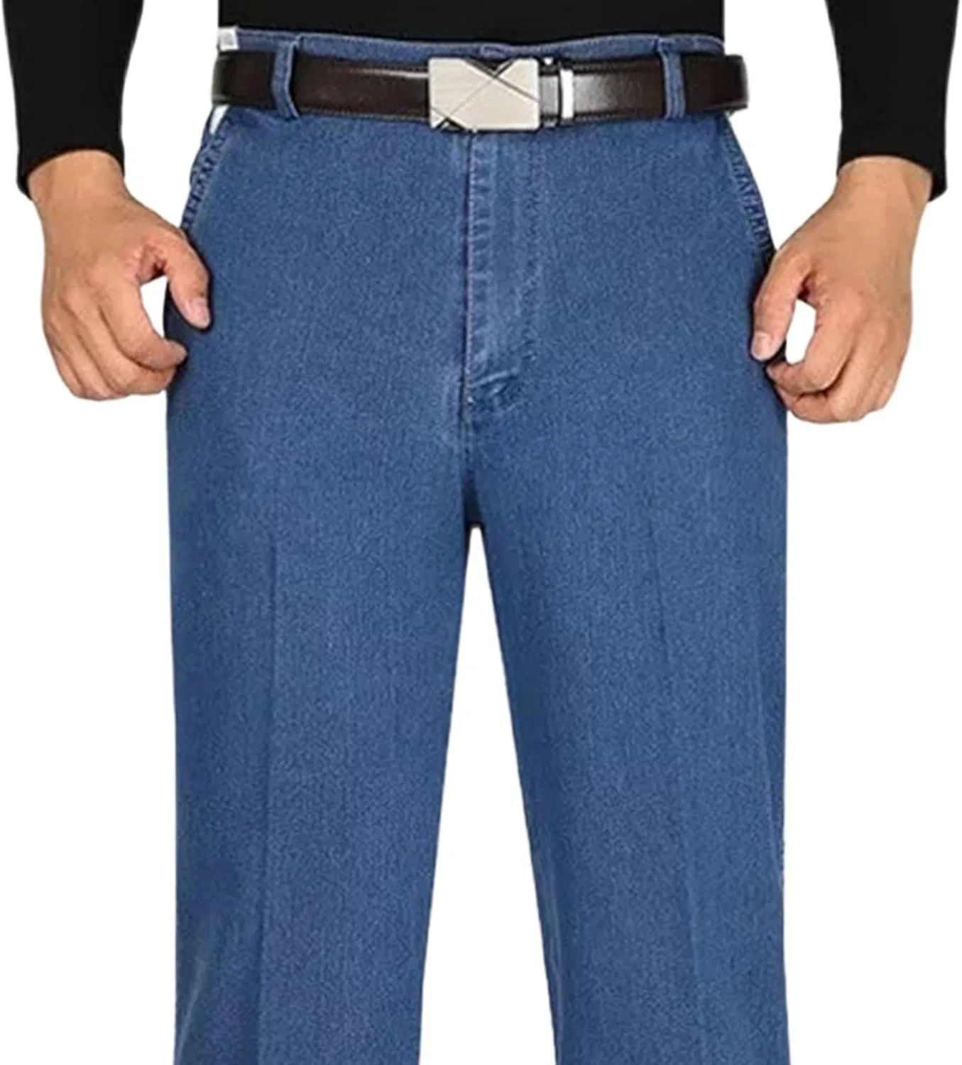 Джинсы свободные Mens Baggy Elastic Waist Jeans, Light Blue Heavy — фото 4
