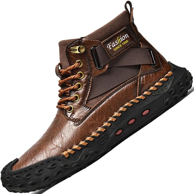 

Мужские ботинки Челси, повседневные высокие кожаные кроссовки, рабочая обувь, мужской размер Gjuyc, коричневый