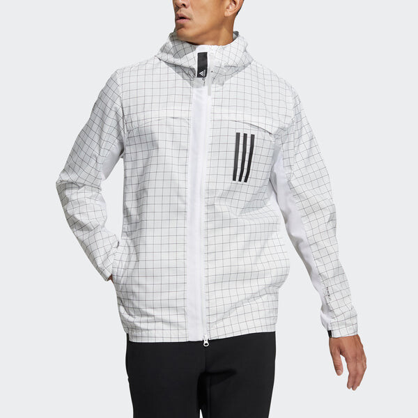 Куртка adidas WND Sports Plaid Windproof Hooded Jacket White, белый — фото 2