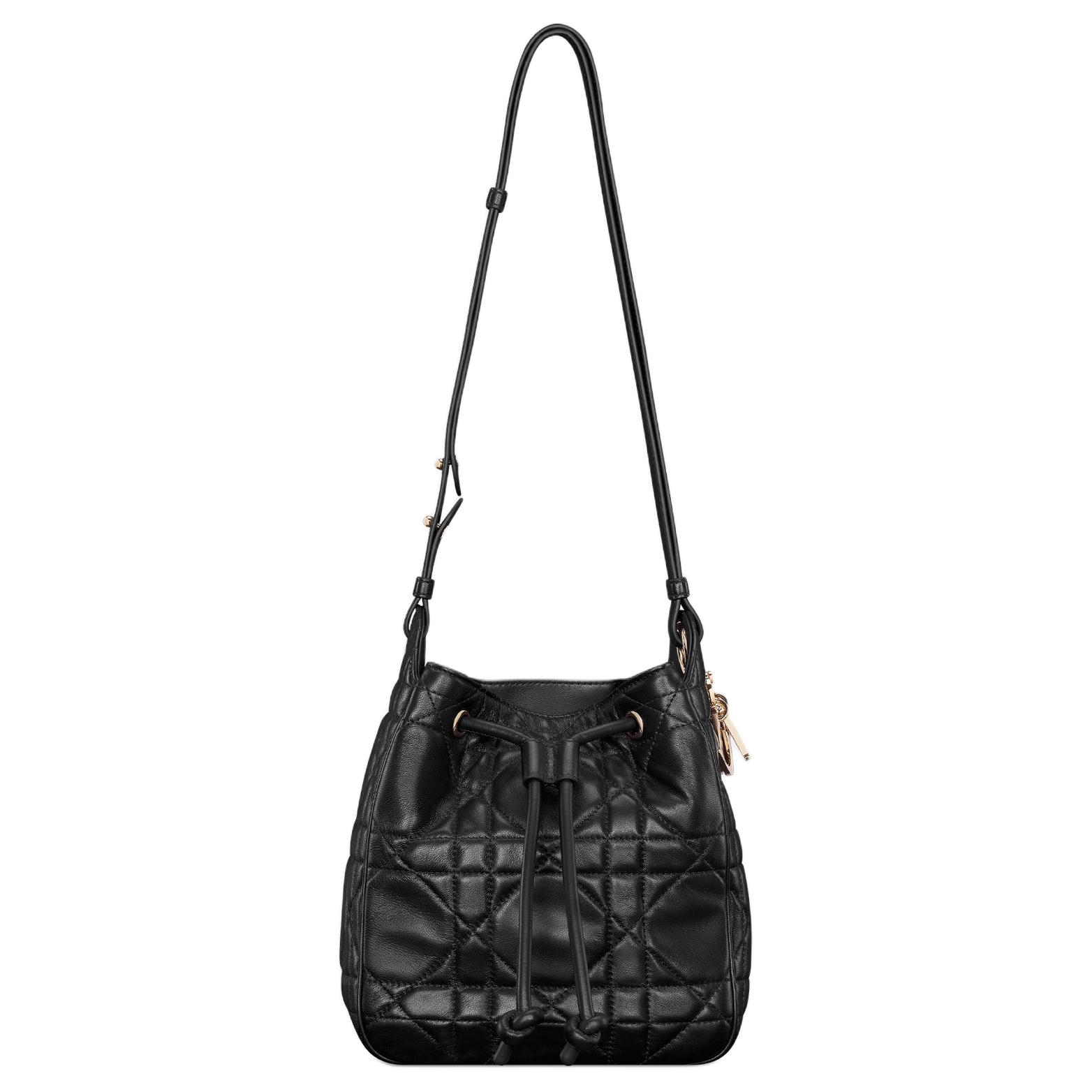 

DIOR Движущаяся овчина с кожаной сумкой ведро через плечо для женщин черный