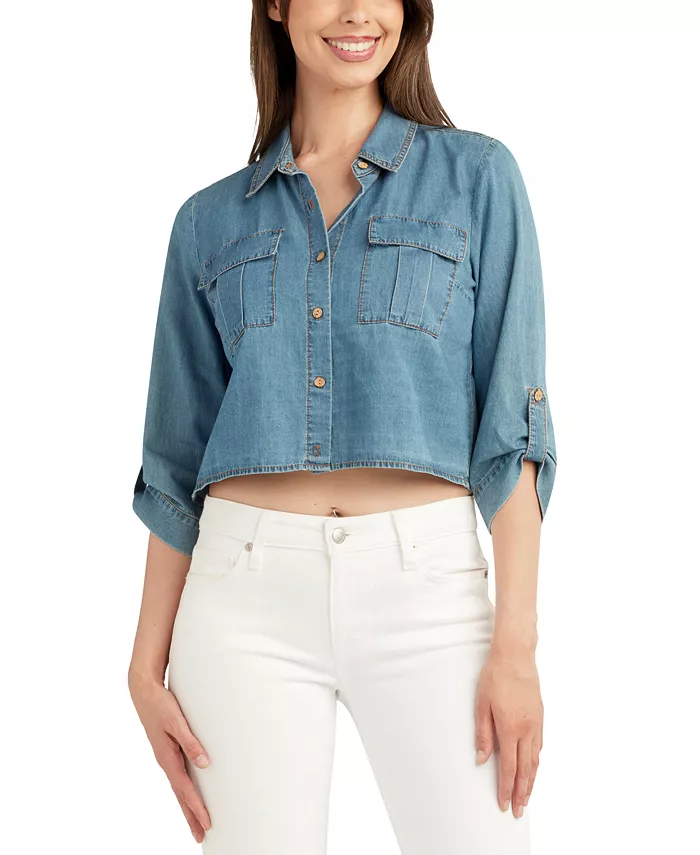 

Джинсовая укороченная рубашка утилитарного кроя для подростков BCX, синий