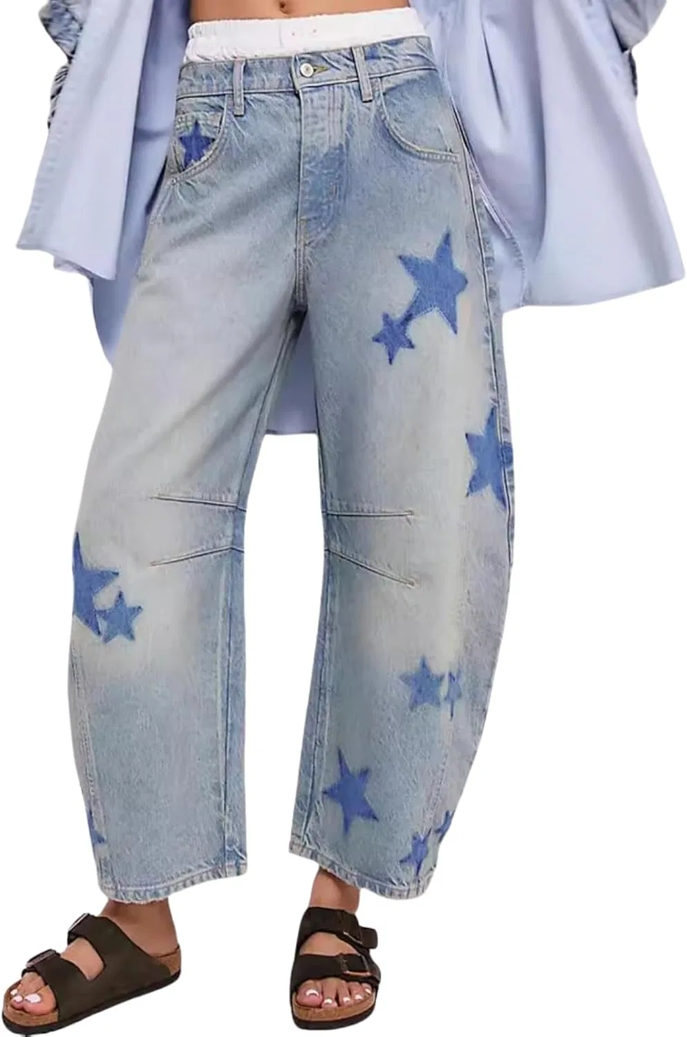 Джинсы свободные с принтом, Star Jeans, Синий