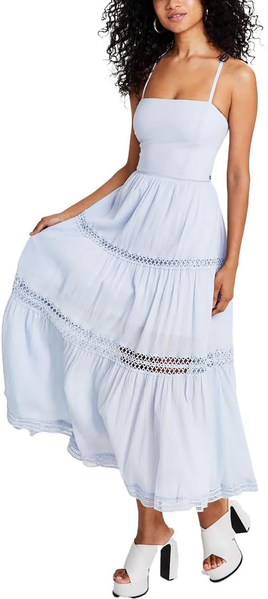 

GUESS Женское платье-сафари без рукавов с шнуровкой, Airway Blue Multi