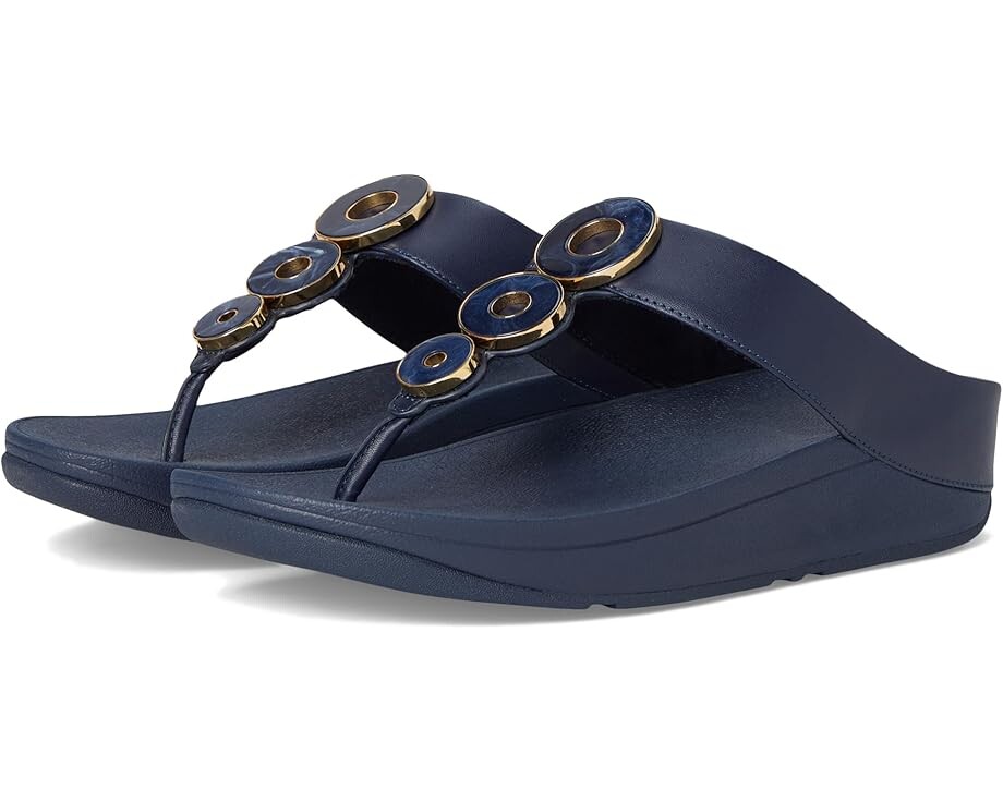 

Сандалии FitFlop Fino Resin-Hoop Leather Toe-Post Sandals, цвет Midnight Navy