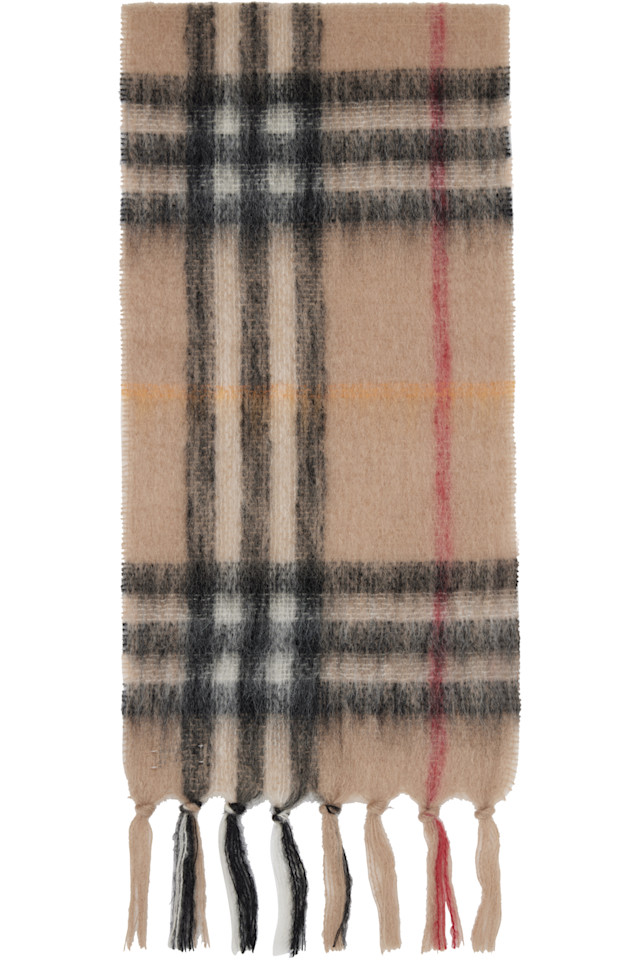 

Burberry Бежевый клетчатый шарф из мохеровой шерсти