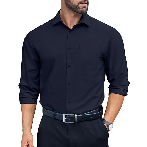 

Мужская повседневная рубашка на пуговицах regular fit wrinkle free с длинным рукавом Coofandy, Dark Blue