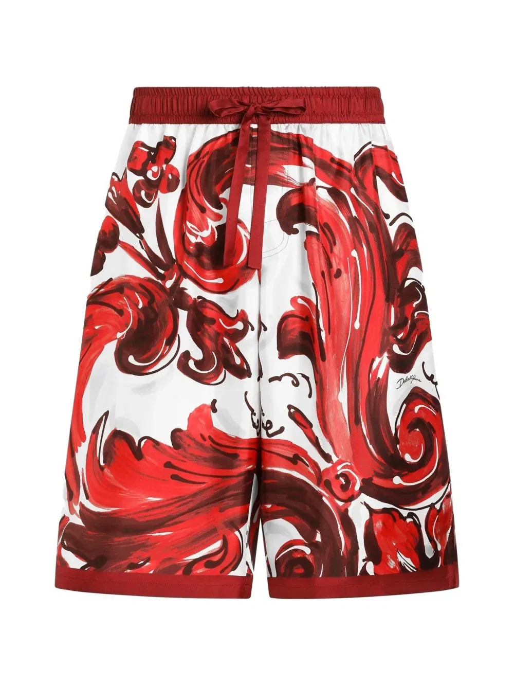 Бермудские шорты Vanity из шелковой саржи с майоликовой отделкой Dolce & Gabbana, красный