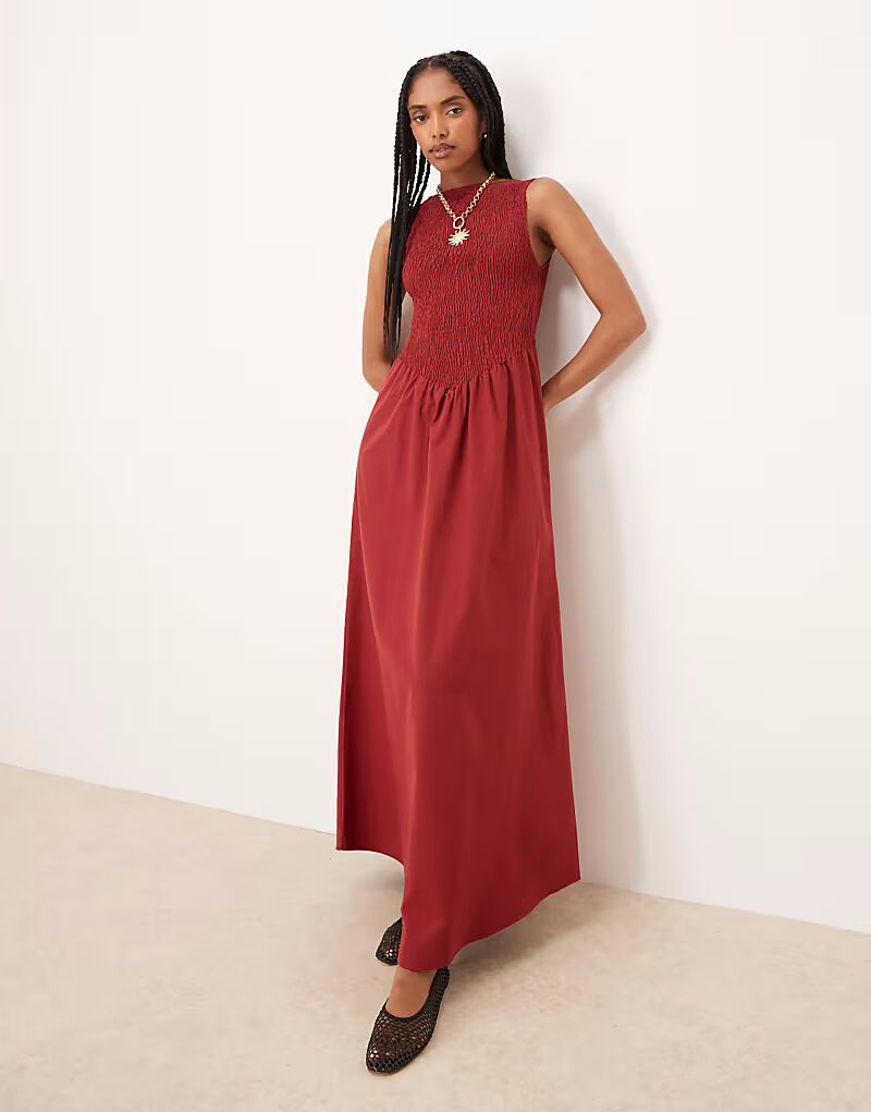 

Платье макси с присборенным лифом ASOS DESIGN красного цвета