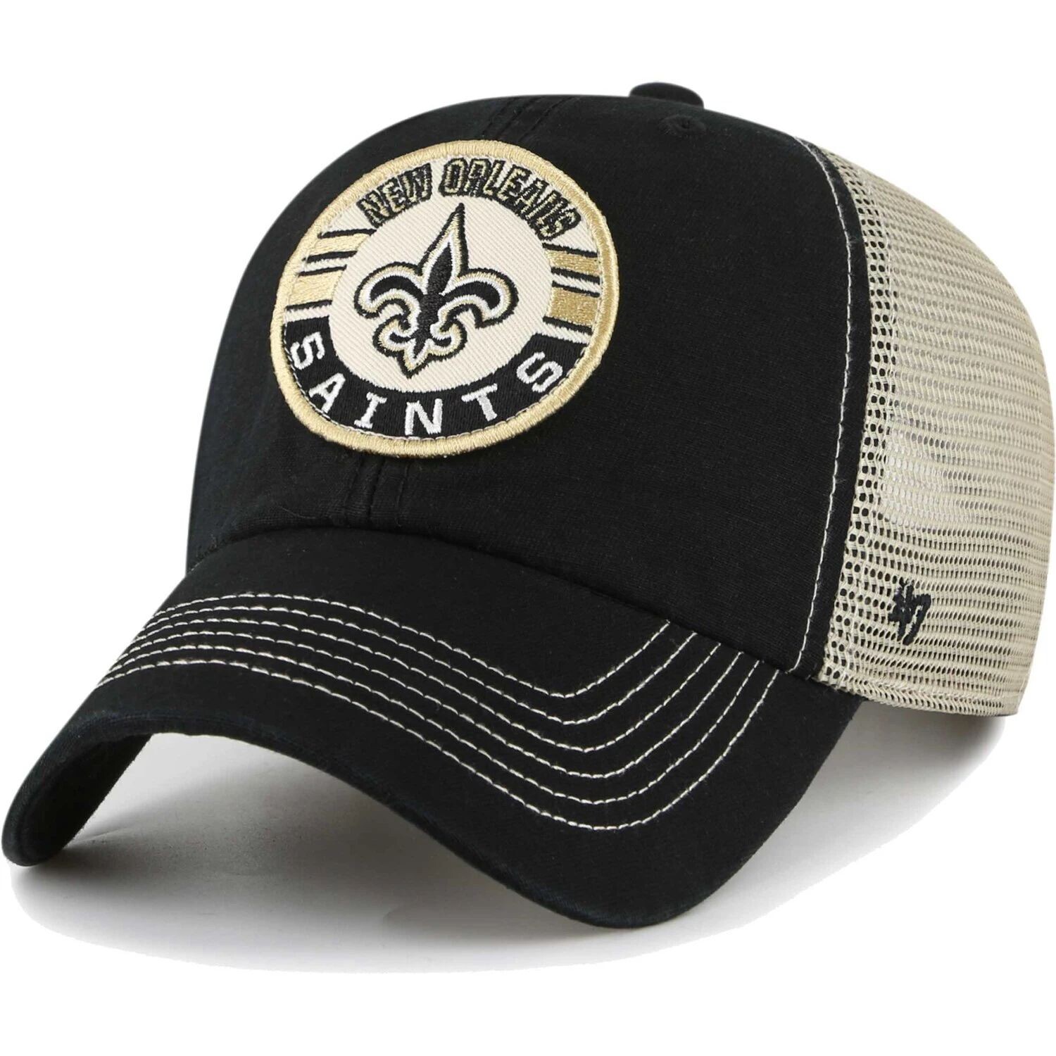 

Мужская регулируемая кепка черного/натурального цвета '47 New Orleans Saints Notch Trucker Clean Up