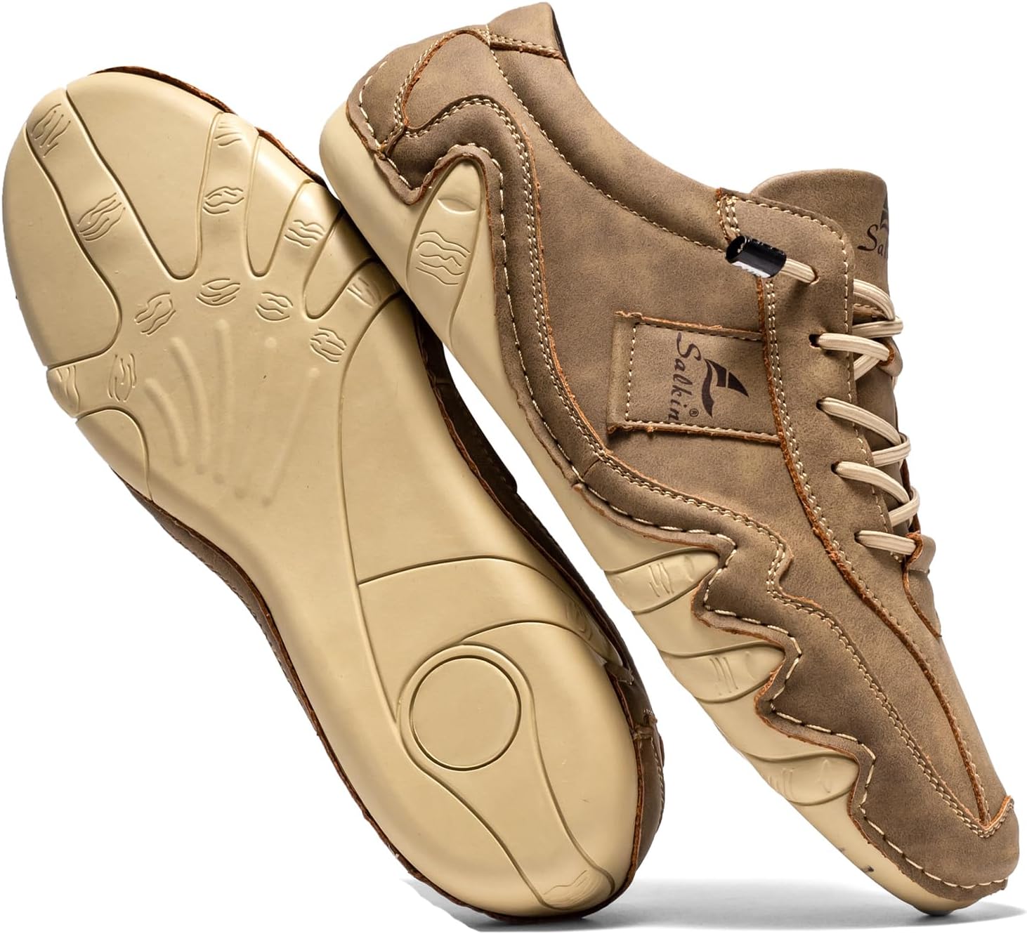 

Мужские удобные обувь для ходьбы, модная, легкая, с нулевым перепадом, эластичные на шнуровке, слипоны, повседневные обувь для вождения Eggdk, хаки