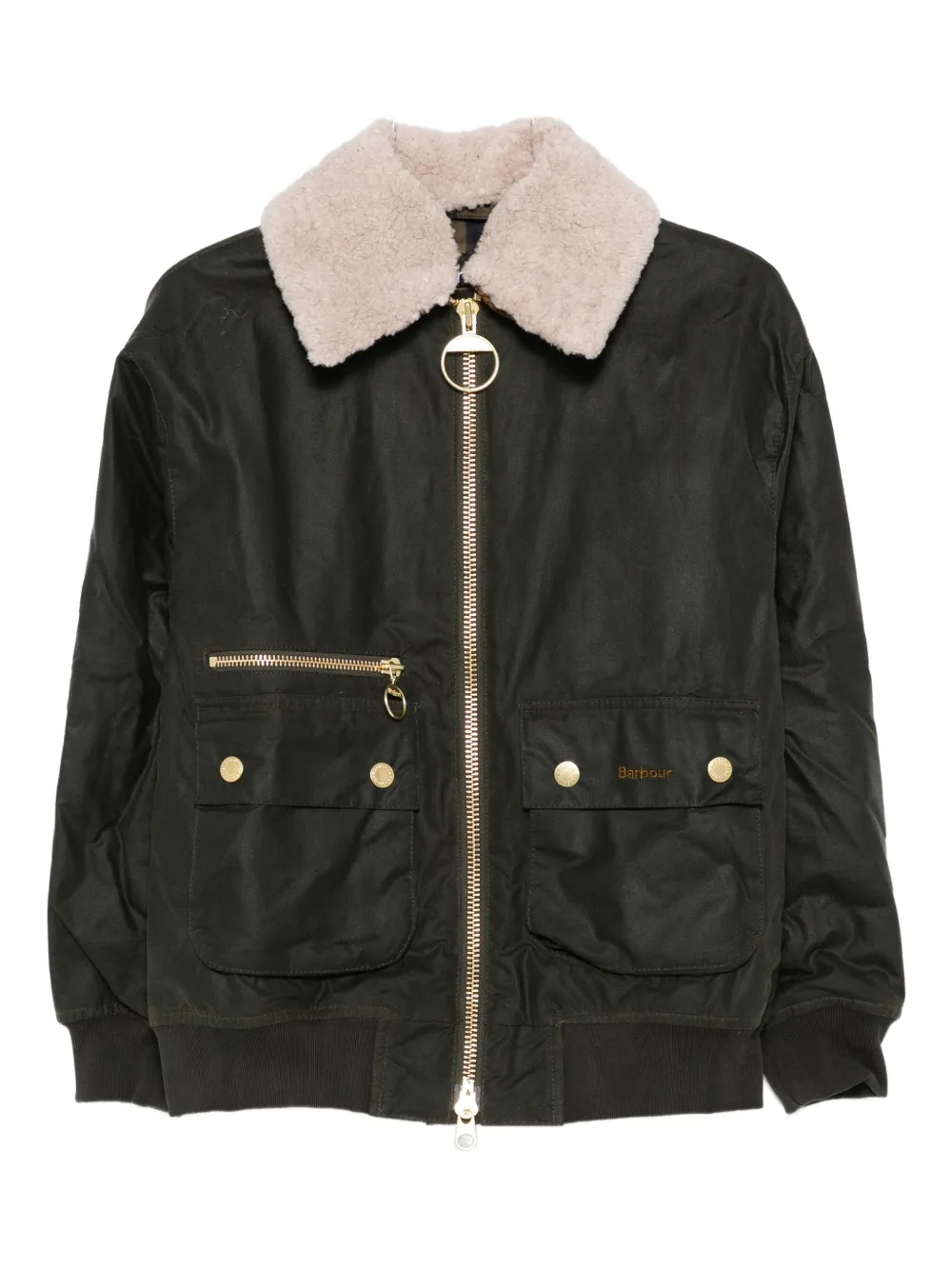 

Куртка с воротником из овчины и застежкой-молнией спереди Barbour, коричневый