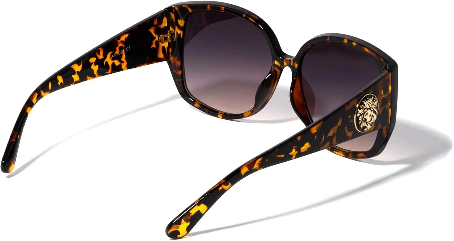 

Kleo Prodigy - Солнцезащитные очки в стиле хип-хоп с плоскими линзами, оправой «кошачий глаз», медальоном в виде головы льва и плоскими линзами, Brown Demi