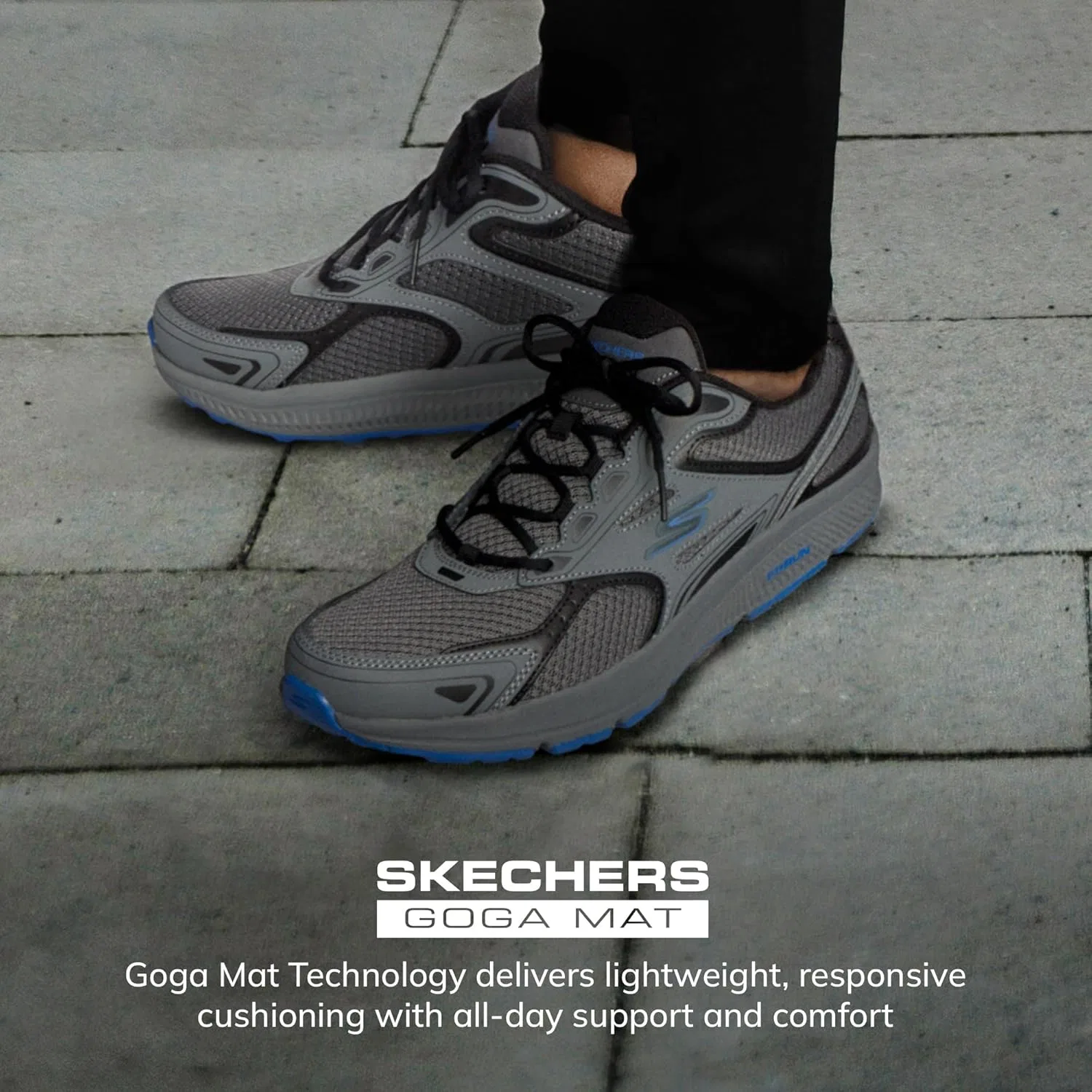 Мужские кроссовки Skechers Go Run Consistent, Charcoal Leather Synthetic Blue Trim — фото 2