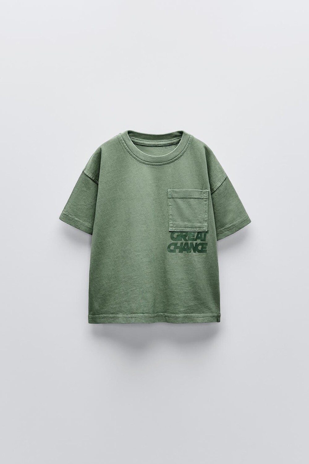 

Футболка с лозунгом и карманом ZARA, цвет washed green