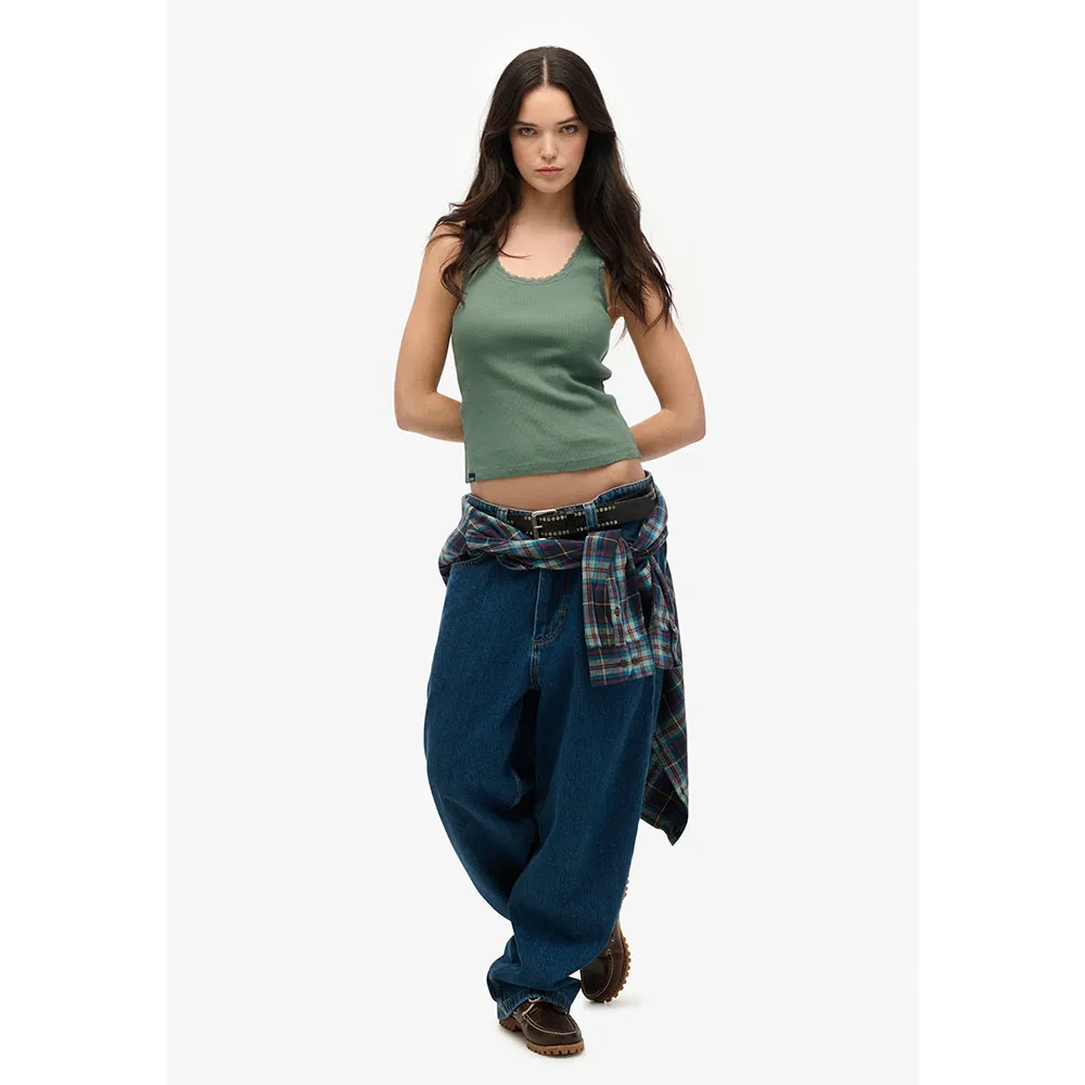 Футболка без рукавов Superdry Vintage Lace Trim, зеленый — фото 4