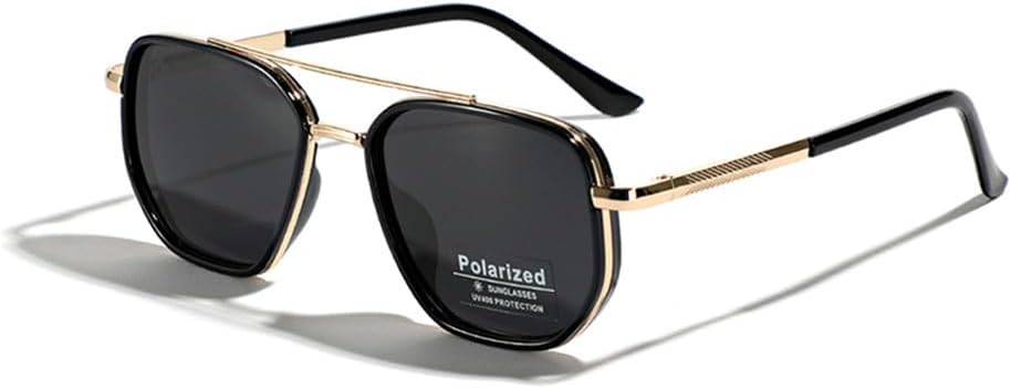 

Поляризованные солнцезащитные очки для мужчин в стиле ретро, ​​металлические солнцезащитные очки для женщин, очки для вождения, зеленые, черные, UV400 VFDHN, Gold With Black