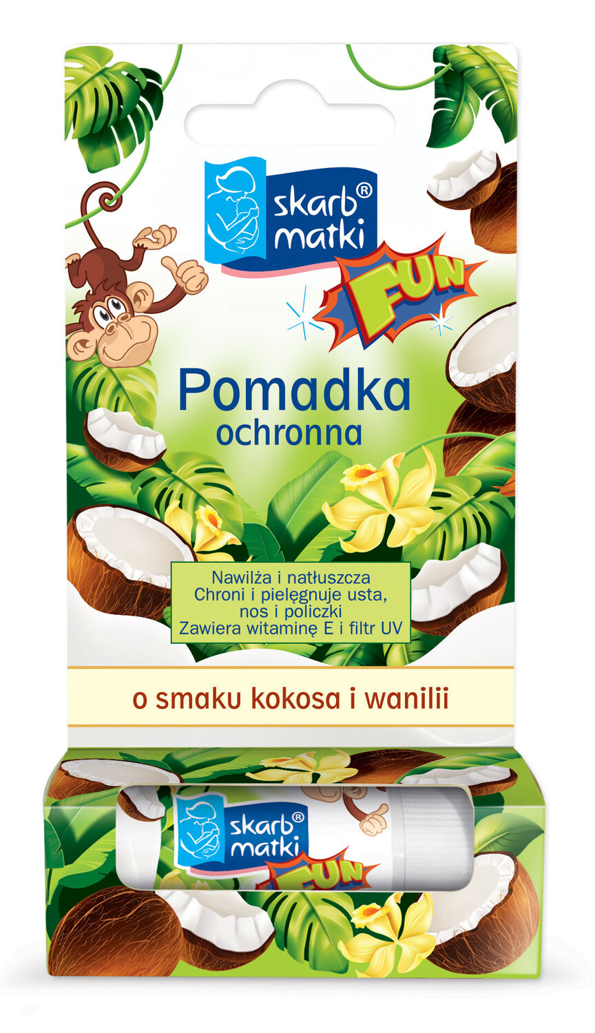 

Защитная помада детская кокос и ваниль Skarb Matki Fun, 1 шт.