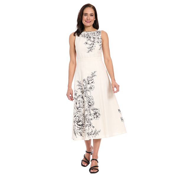 

Женское платье с широким V-вырезом и принтом без рукавов London Times, Cream Black