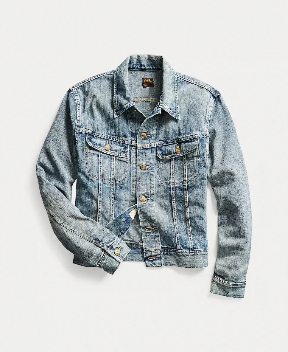 Мужская ковбойская куртка trucker Leeland Double RL Polo Ralph Lauren, светло-голубой