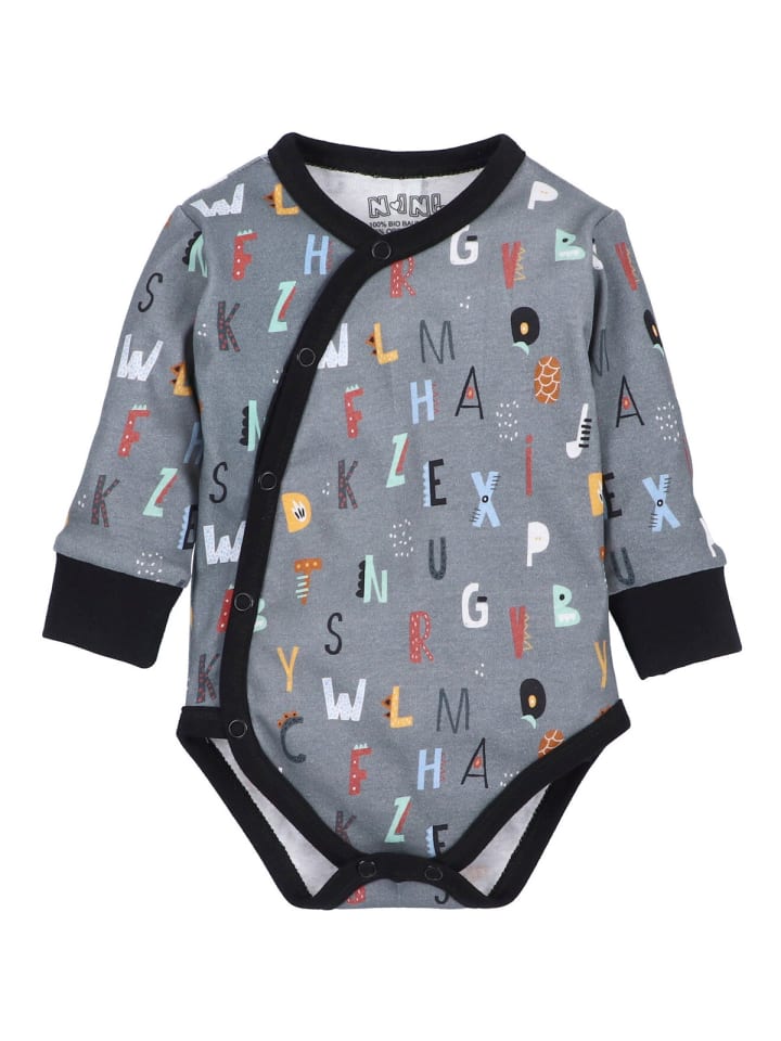 

Боди с длинными рукавами и серыми буквами Nini, серый