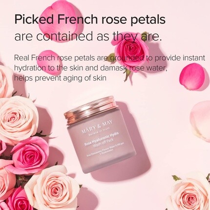 Маска для лица Mary&May — Vegan Rose Hyaluronic Hydra Смываемая - Очищение пор Контроль кожного сала Длительное, 125 г — фото 3