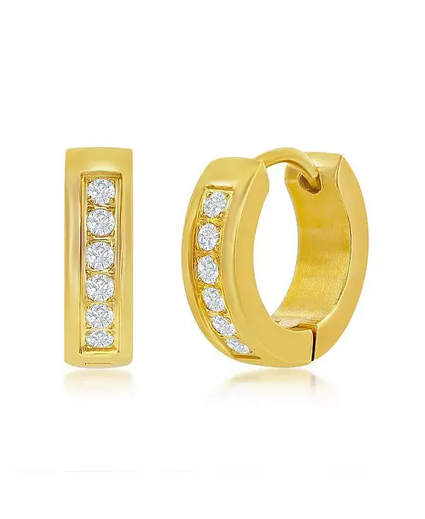 

Серьги-Кольца Huggie Hoop из нержавеющей стали диаметром 13 мм с одним рядом фианитов Metallo, gold