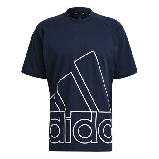 

Футболка u big logo t printing sports round neck short sleeve navy blue Adidas, синий