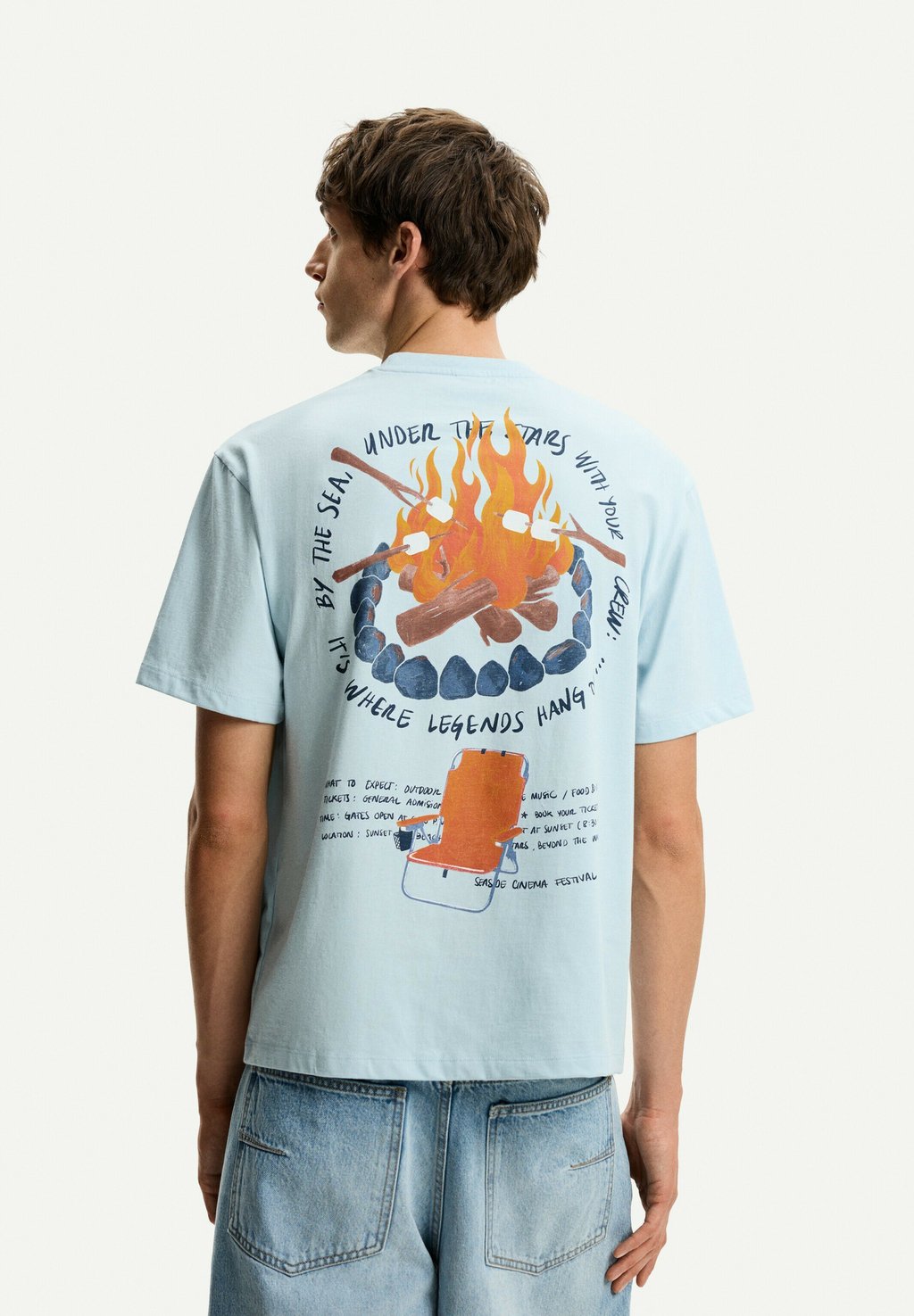 

Футболка с принтом SHORT SLEEVE Bershka, темно-синий