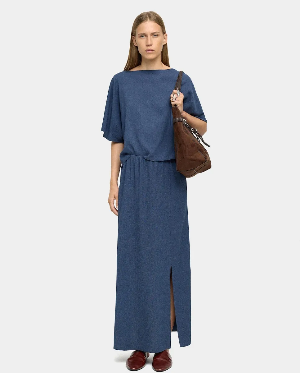 

Длинная юбка с эффектом смятой ткани, однотонная Parfois, синий