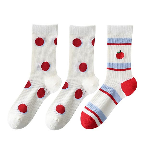 

Женские милые носки с вышивкой в мультяшном стиле, 3 пары, веселый принт, мягкая хлопковая вязка Anna-Kaci, Red White