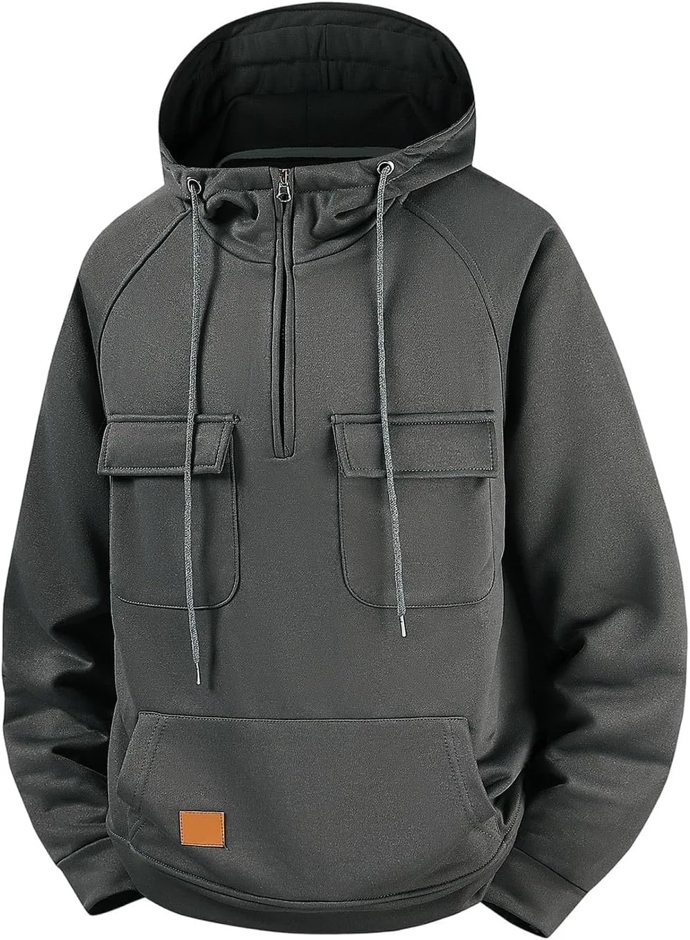 

Мужской свитшот с капюшоном Vintage 1/4 Zipper Tactical, осенне-зимний, plus size, с карманами MXTPOV