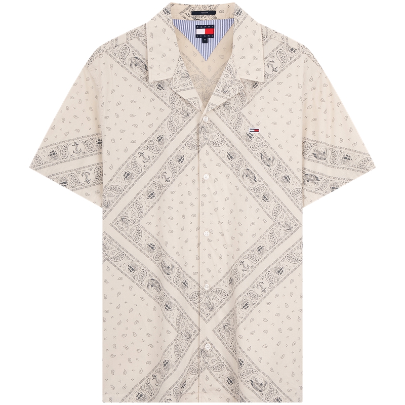 

Рубашки мужские Cuban Collar Moderate Others Tommy Hilfiger, хаки print acg