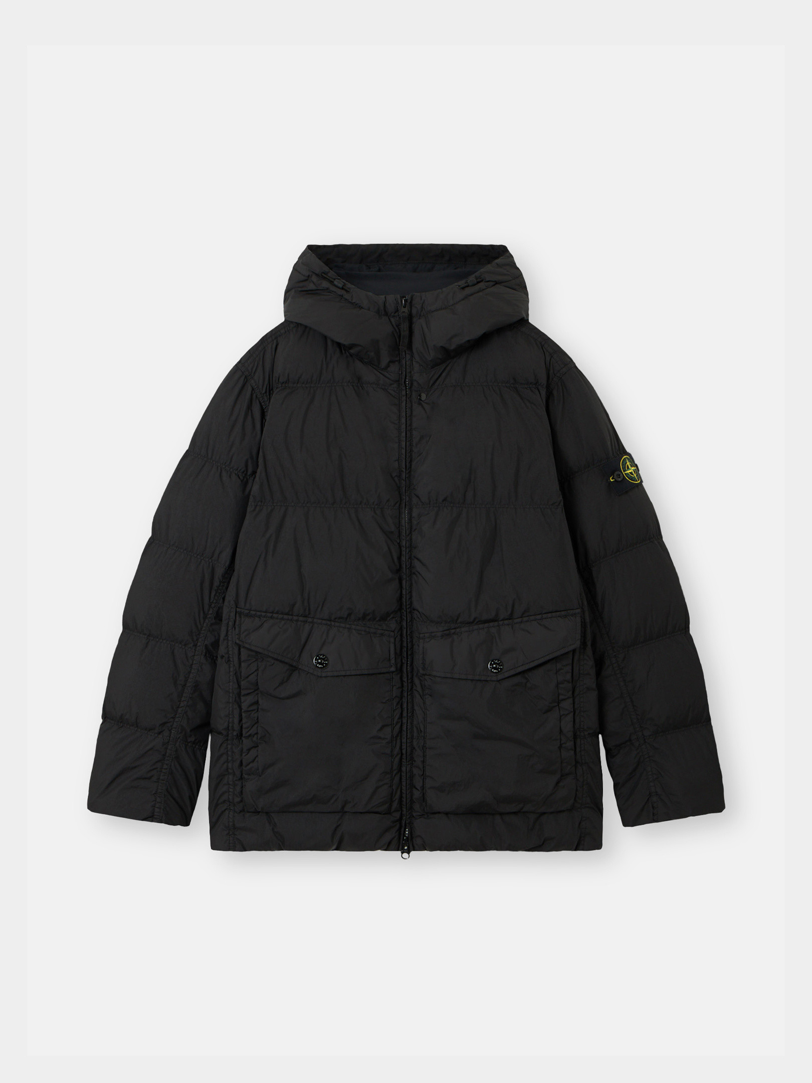 

Пуховик с капюшоном и защитой от ветра Stone Island 4100011 CRINKLE REPS NY, RECYCLED NYLON, черный