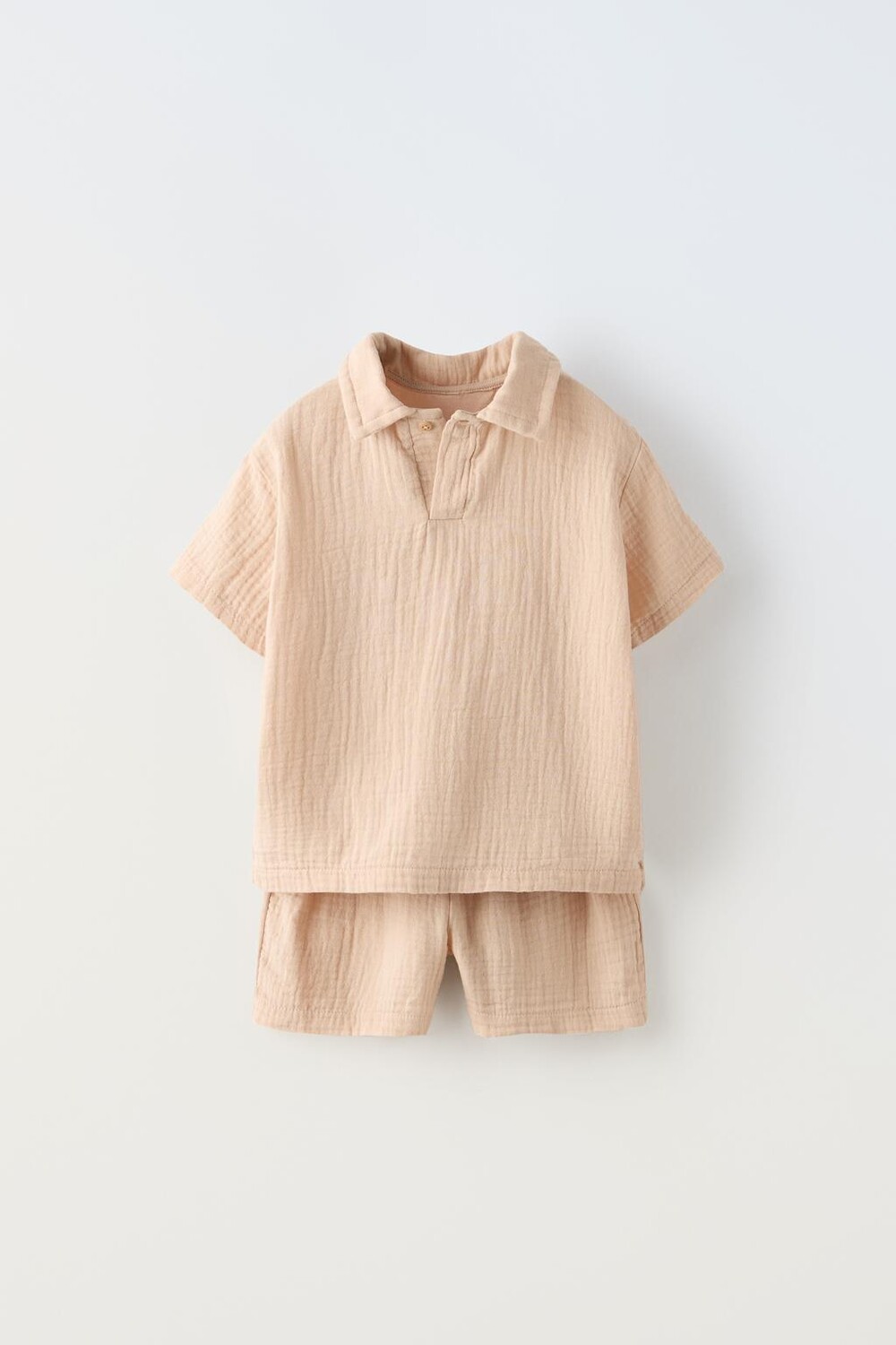 

Комбинация рубашка-поло из крепа и шорты-бермуды ZARA, бежево-розовый