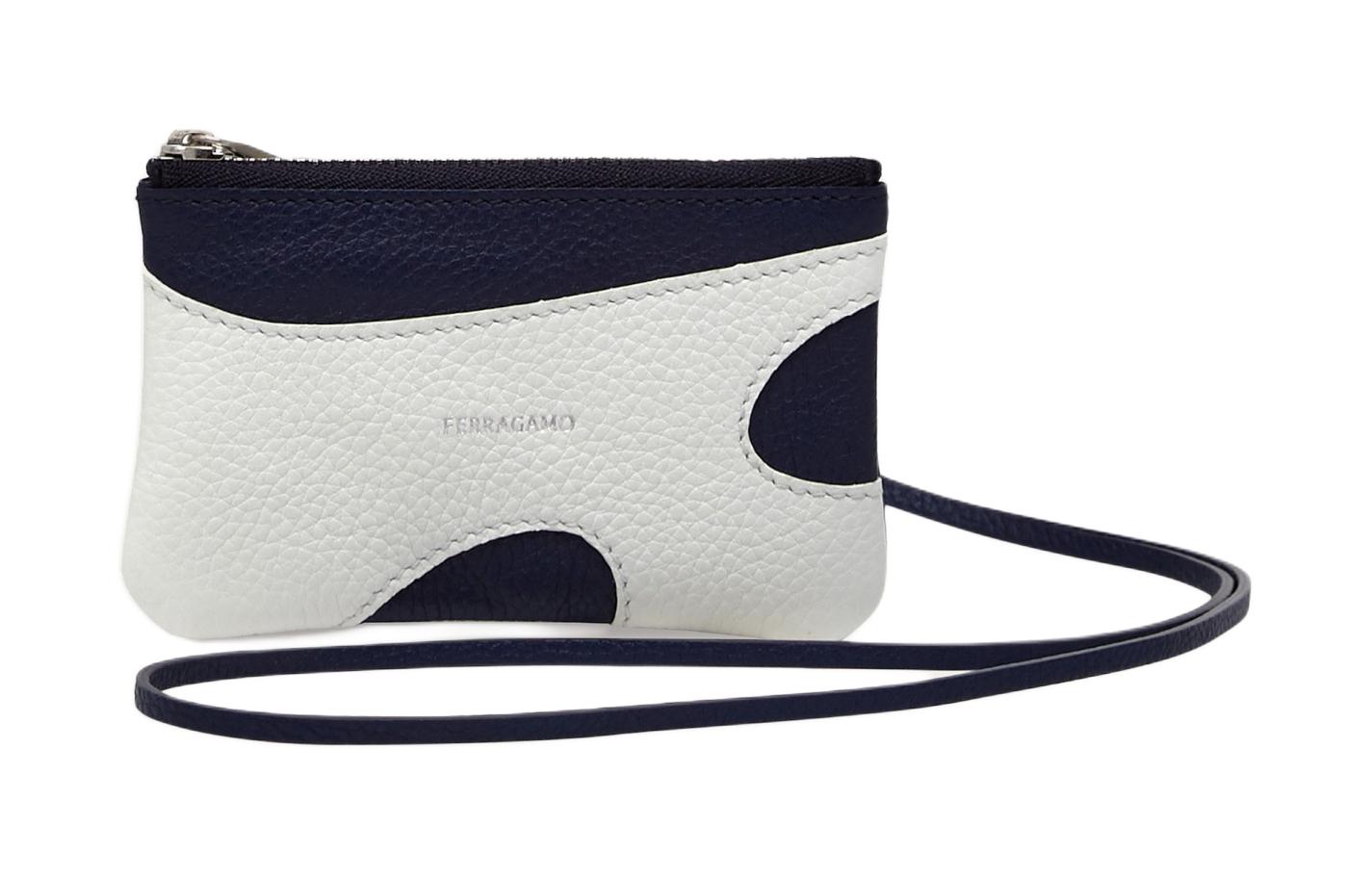 

Ferragamo Кошелек-картхолдер из молотого телячьего замка для мужчин Optical White и Midnight Blue