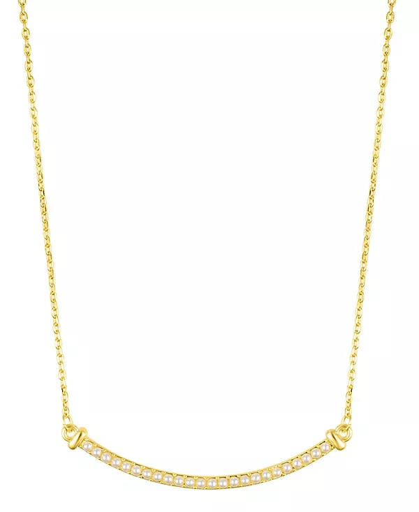 

Золотое регулируемое ожерелье с изогнутой планкой из искусственного культивированного жемчуга Adornia, white