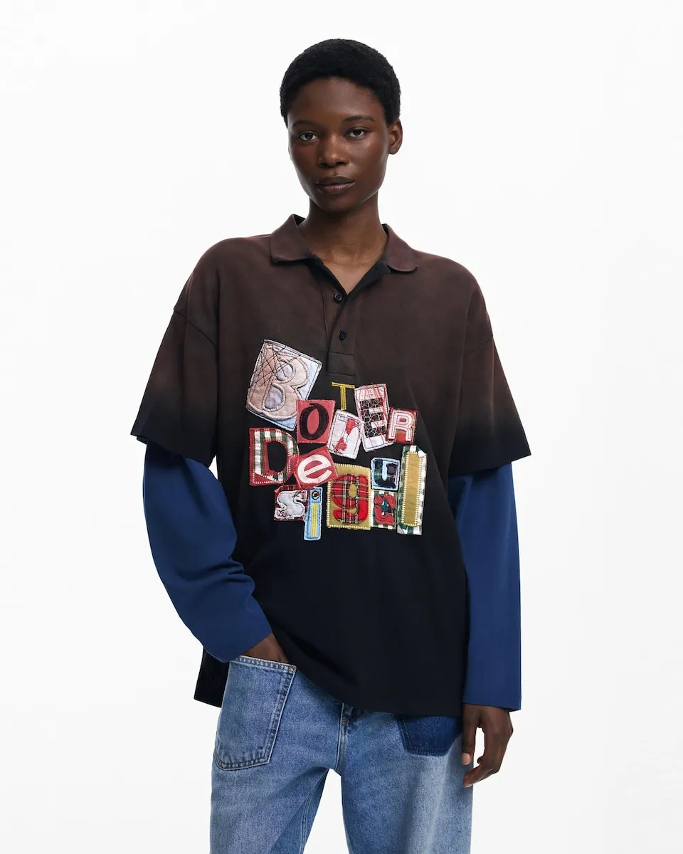 

Женская футболка с двойным рукавом и крупным принтом Desigual, черный